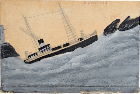 Alfred Wallis, Steamboat with two sailors, lighthouse and rocks, n.d, reserve collection