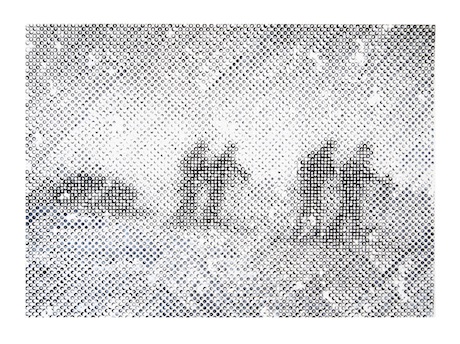 Sledging Party returning from the Pole  Ink, gouache, enamel onto inkjet, 2013